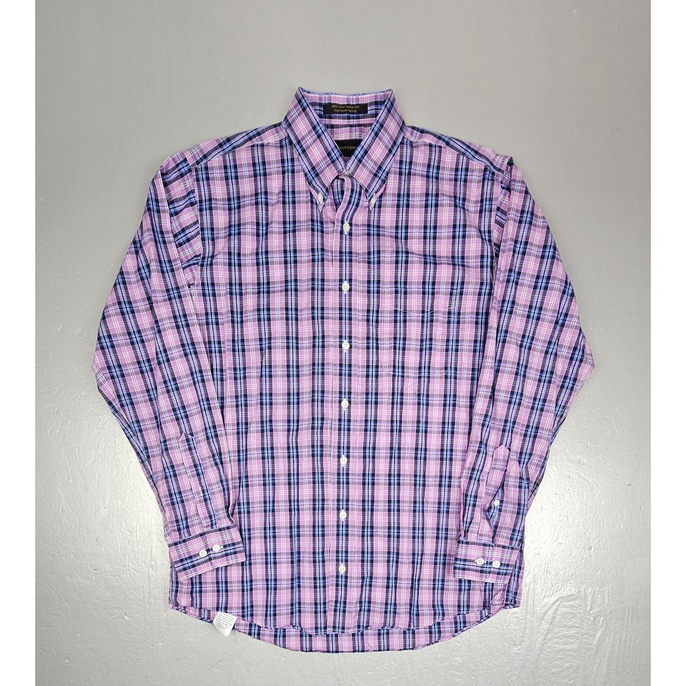Allen Edmonds Button Down Shirt Mens Large Purple‎ Plaid Casual Dress Preppy L/S